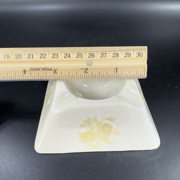 Vintage Belleek Ivory Porcelain Squared Raised Ashtray Dish Yellow Luster VTG - Picture 5 of 16